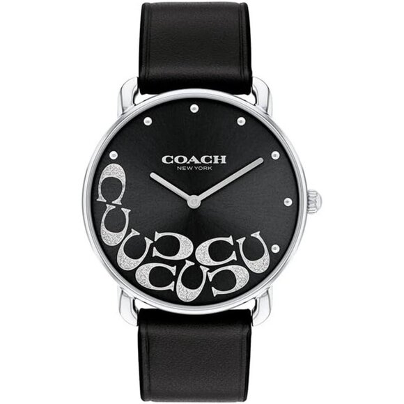 Women\'s Black Silver Watch Sleek Design with Scattered Charms Timeless Style